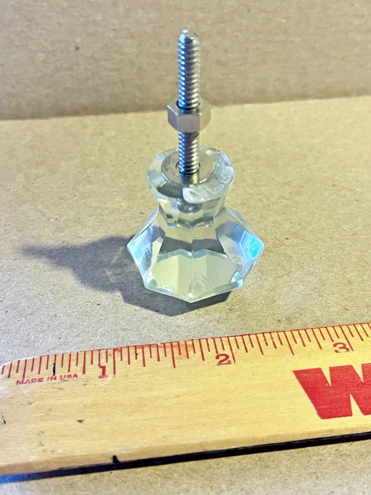 Vintage Glass Drawer Pull, 8 side, Clear Glass, Flat End