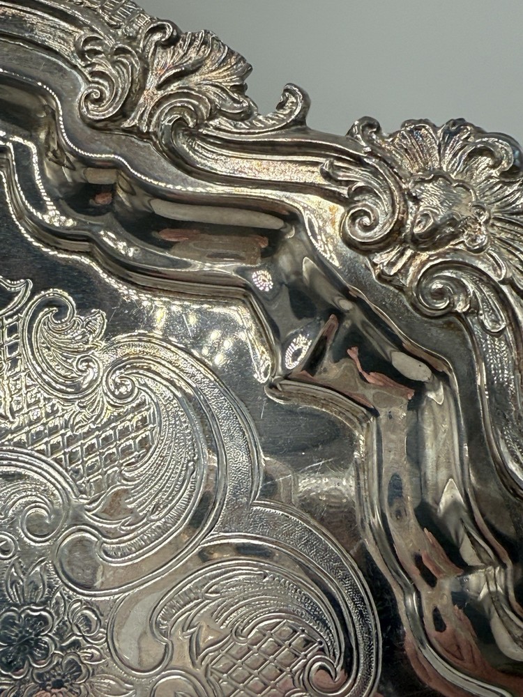 Barbour Silver Plate Co Footed Etched Tray 13” Silver On Copper #3804