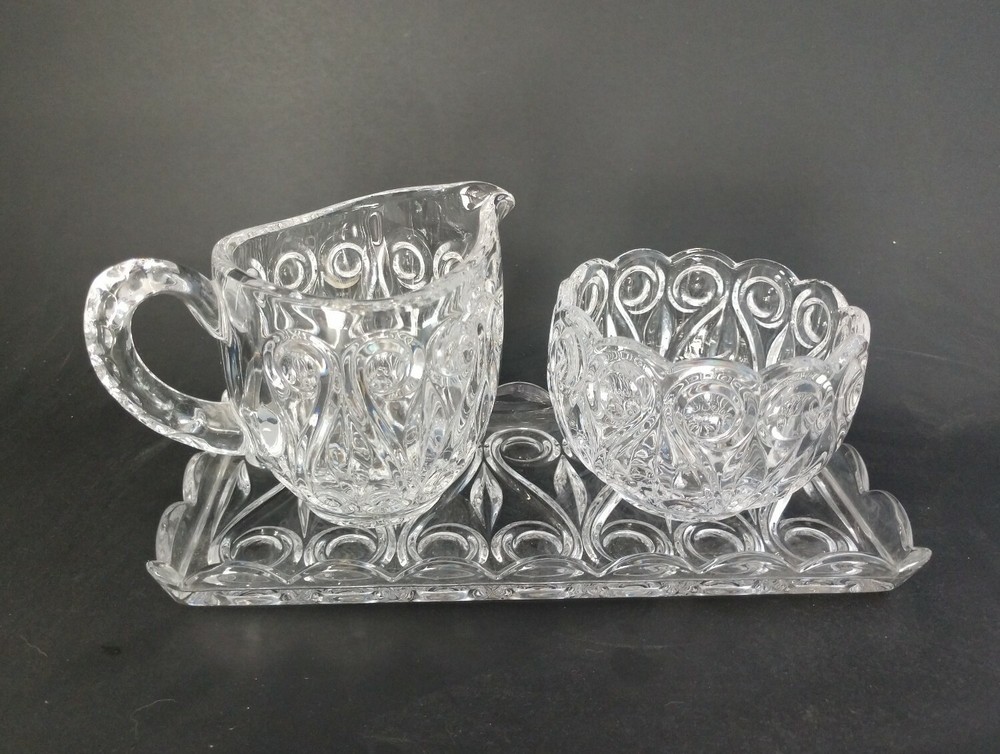 Glass Crystal Open Sugar Creamer Tray