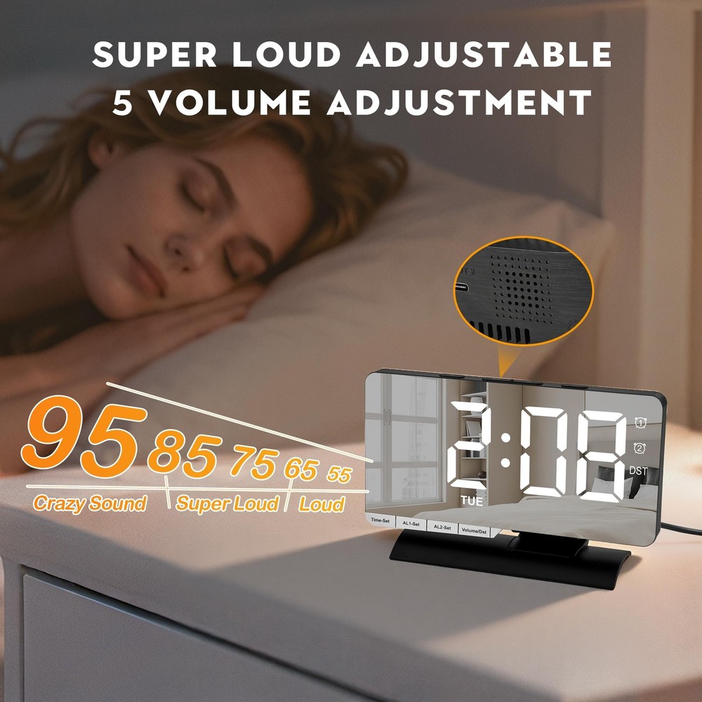 Digital Clock,Alarm Clock Bedside,7.3'' Large LED Mirror with Date Display,Du...