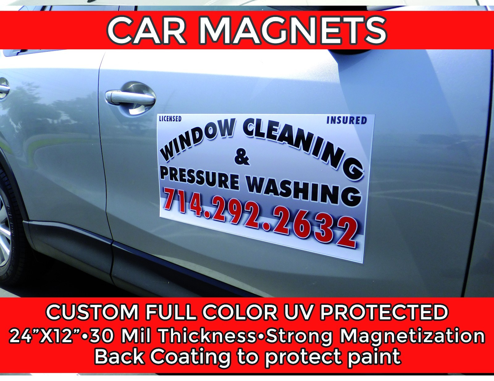 Car Magnets with Custom Graphics Door Signs Outdoor Pair Set 24" X 12" each