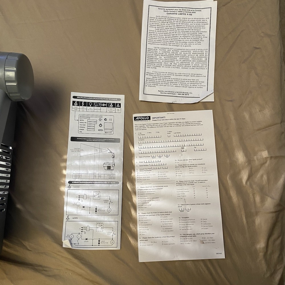 Apollo Horizon 2 Series 16000 Overhead Projector - Tested Working Missing Arm