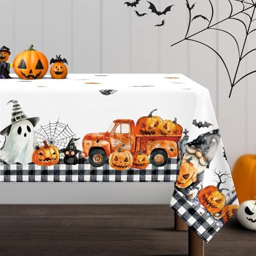 Halloween Pumpkins Tablecloth Waterproof Bats Gnomes Table Cloth Rectangle Stain
