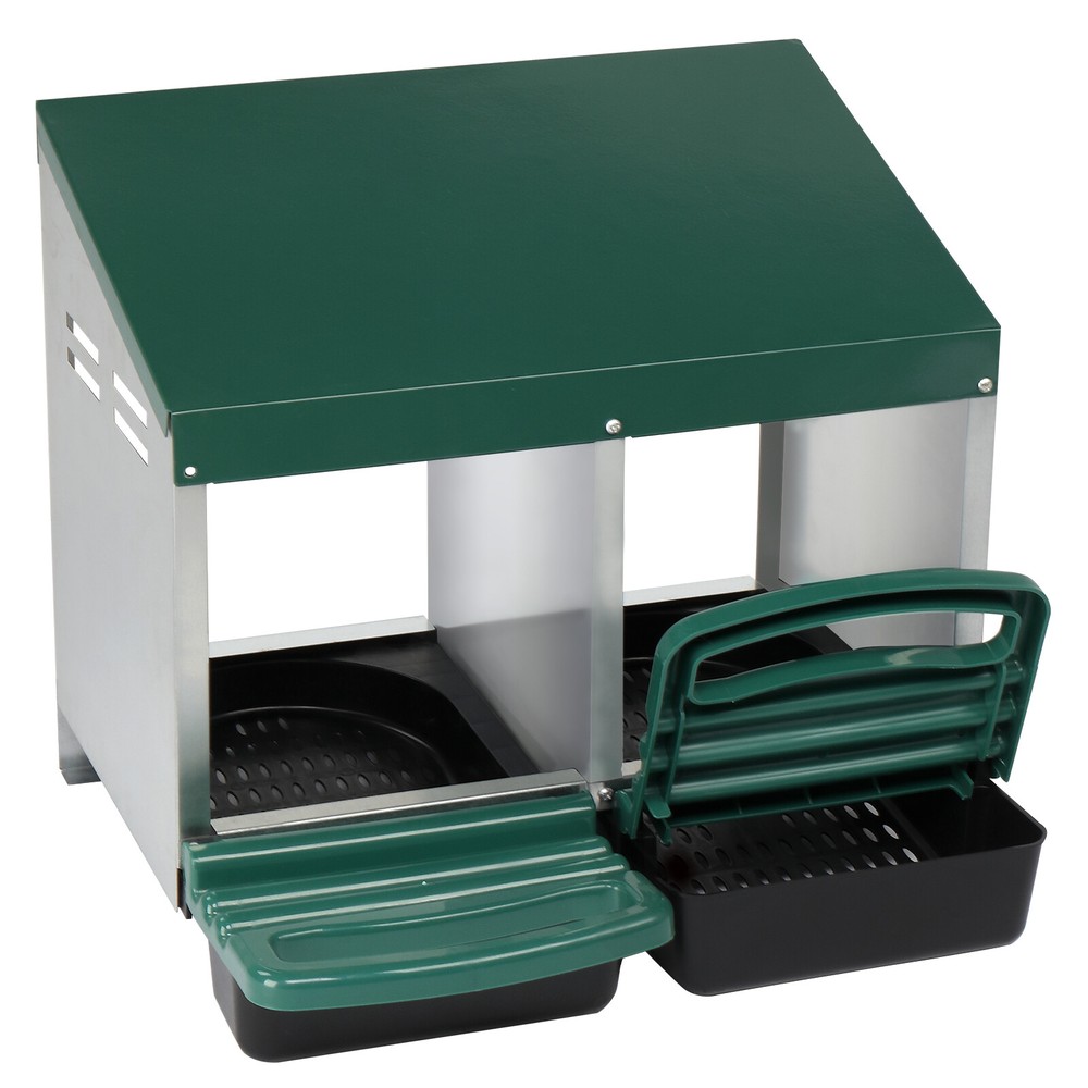 2 Compartment Roll Out Chicken Nesting Box W/ Plastic Basket Egg Nest Box Green