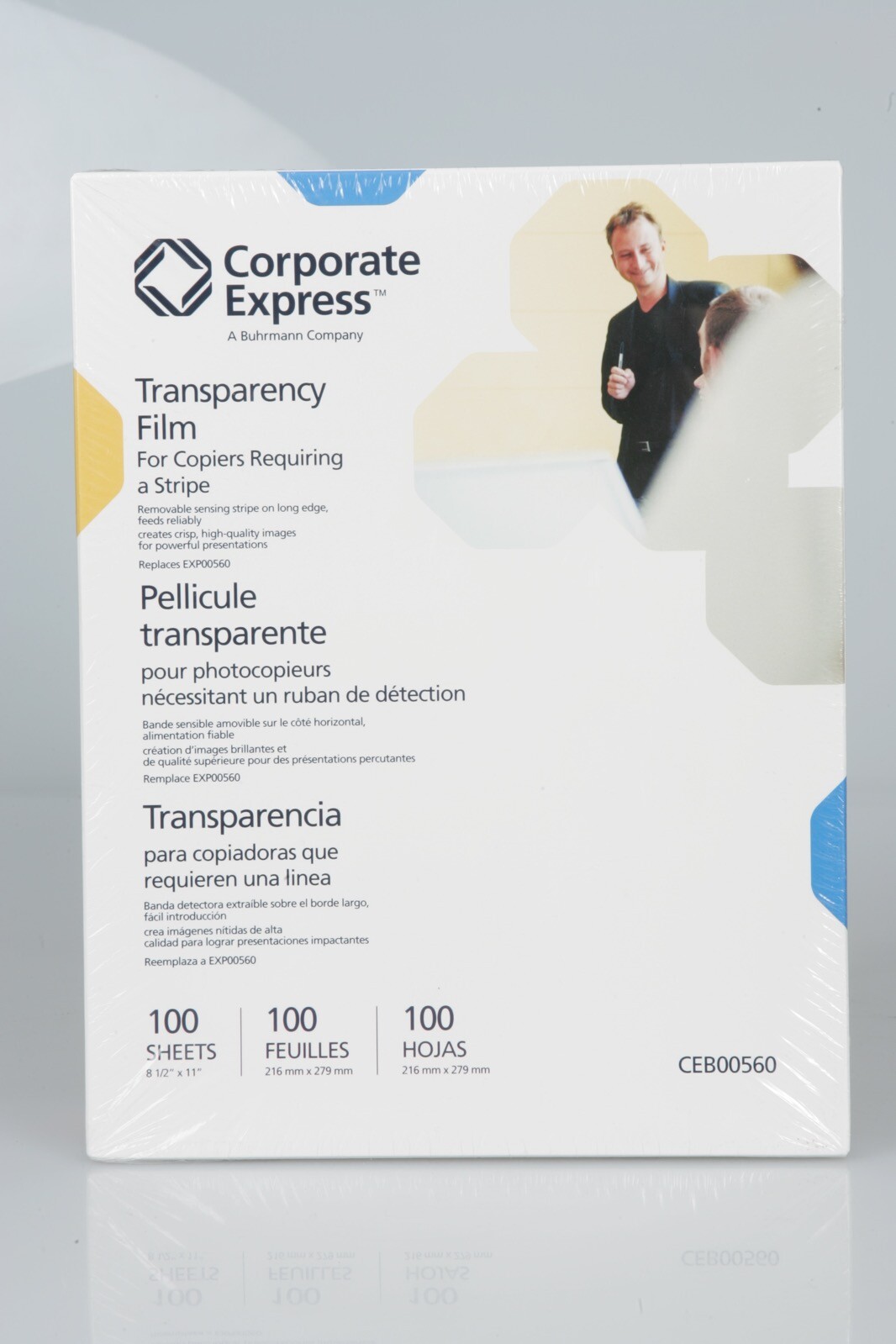 Transparency Film For COPIERS REQUIRING STRIPE 100 Sheets 8.5x11 CEB00560