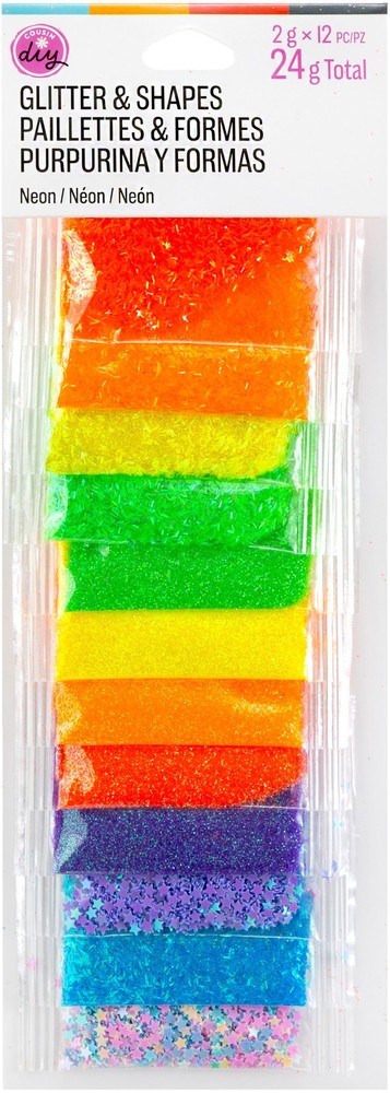 CousinDIY Glitter & Shapes 2g 12/Pkg-Neon Multi-Colored