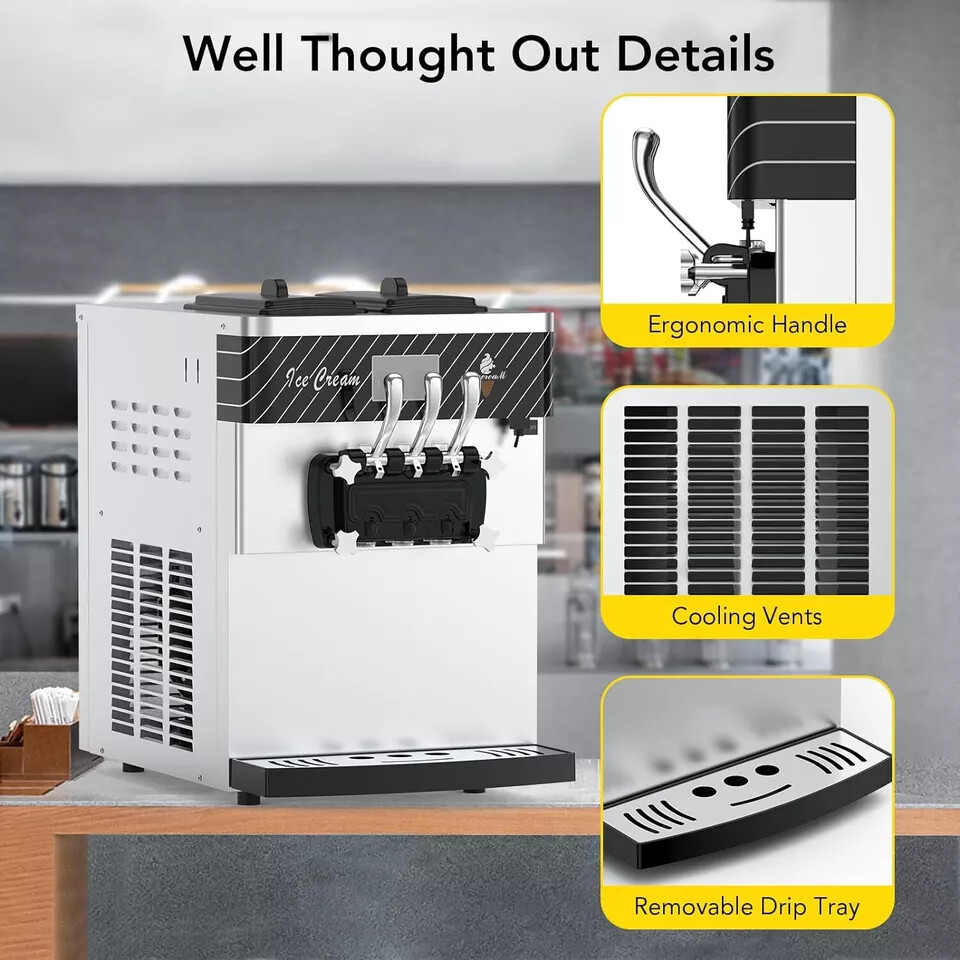 Commercial Ice Cream Machine 20-30L/H 2450W Countertop Soft Serve Maker