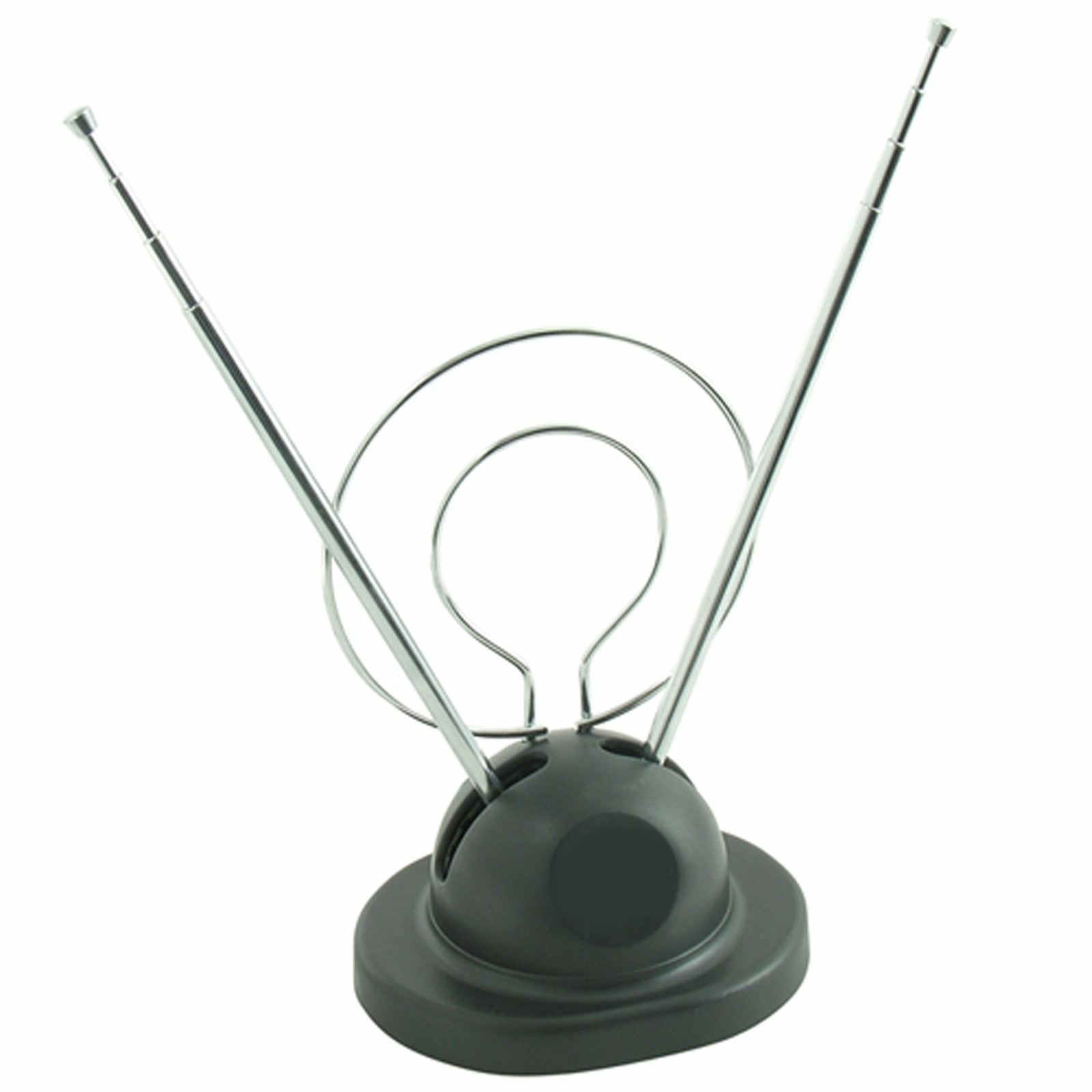 Universal Indoor Rabbit Ear TV Antenna for HDTV Ready VHF UHF Dual Loop Coaxial