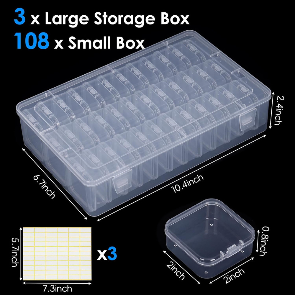 Bead Organizer Box, 108Pcs Small Clear Plastic Bead Storage, Mini Craft Storage