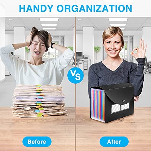 24 Pockets Expanding File Folder with Blank Labels, According File Black