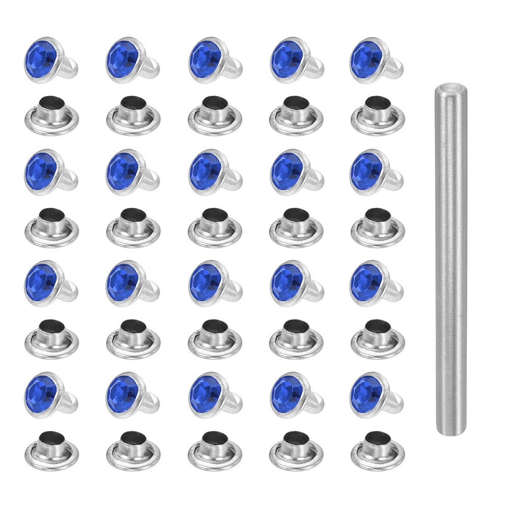 100pcs Crystal Rivets 6mm Rhinestone Stud with Tool, Silver Light Blue