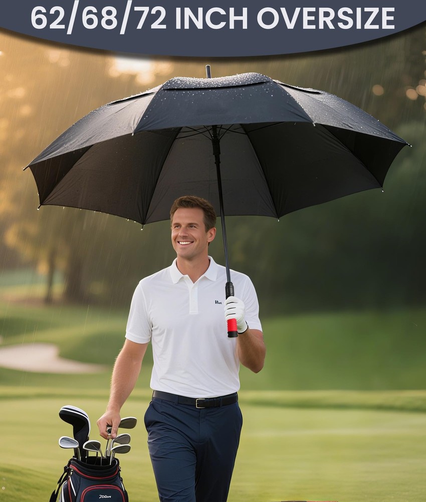 /62/68/72 Inch Automatic Open Golf Umbrella Oversize Extra Large Double Canop...