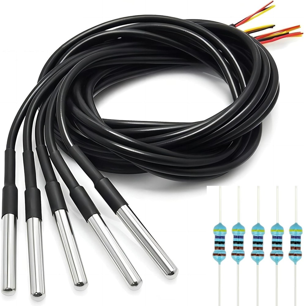 WWZMDiB 5 Pcs DS18B20 Temperature Sensor Probe High-Accuracy Waterproof...