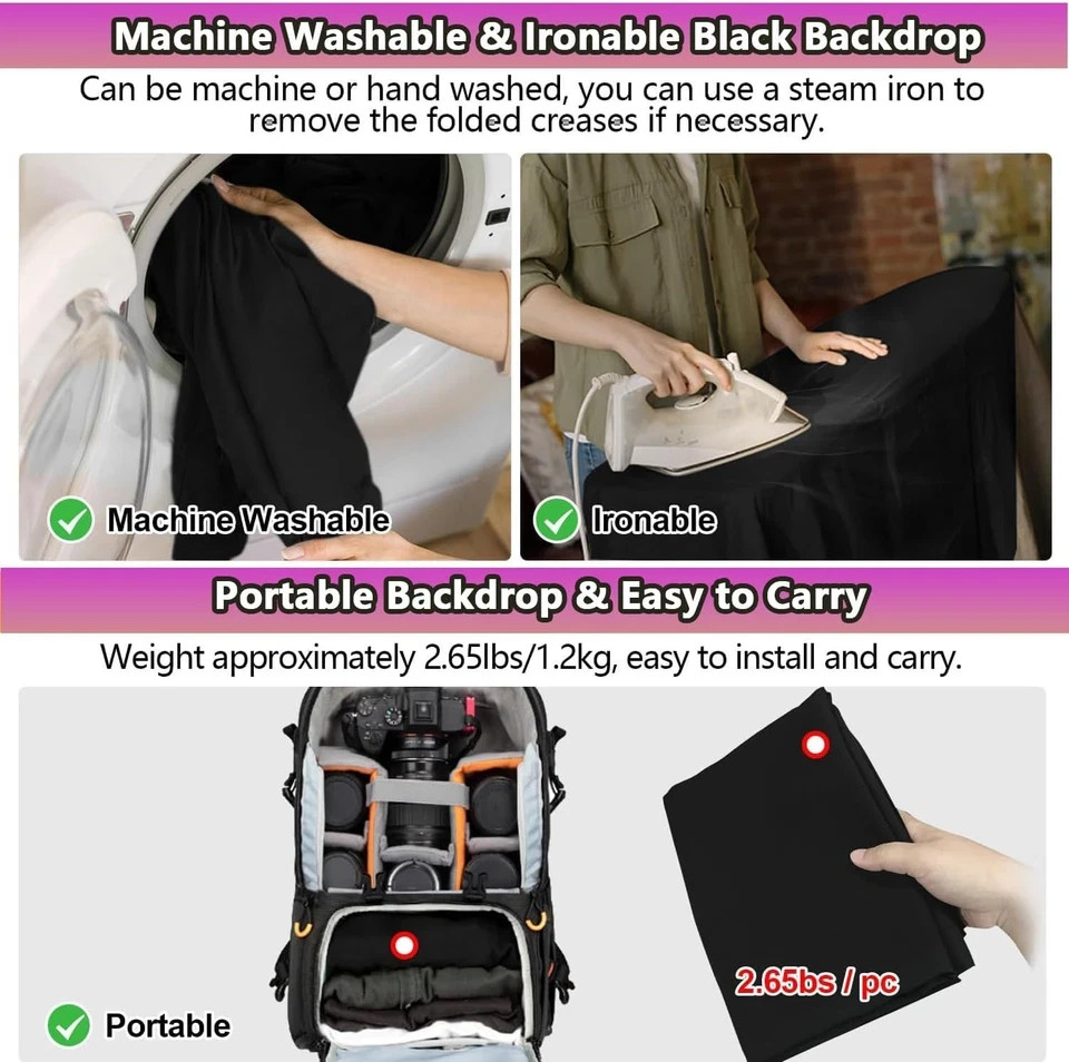Black Backdrop 10 X 10 Ft, Solid Black Photo Backdrop, High Density Polyester Fa