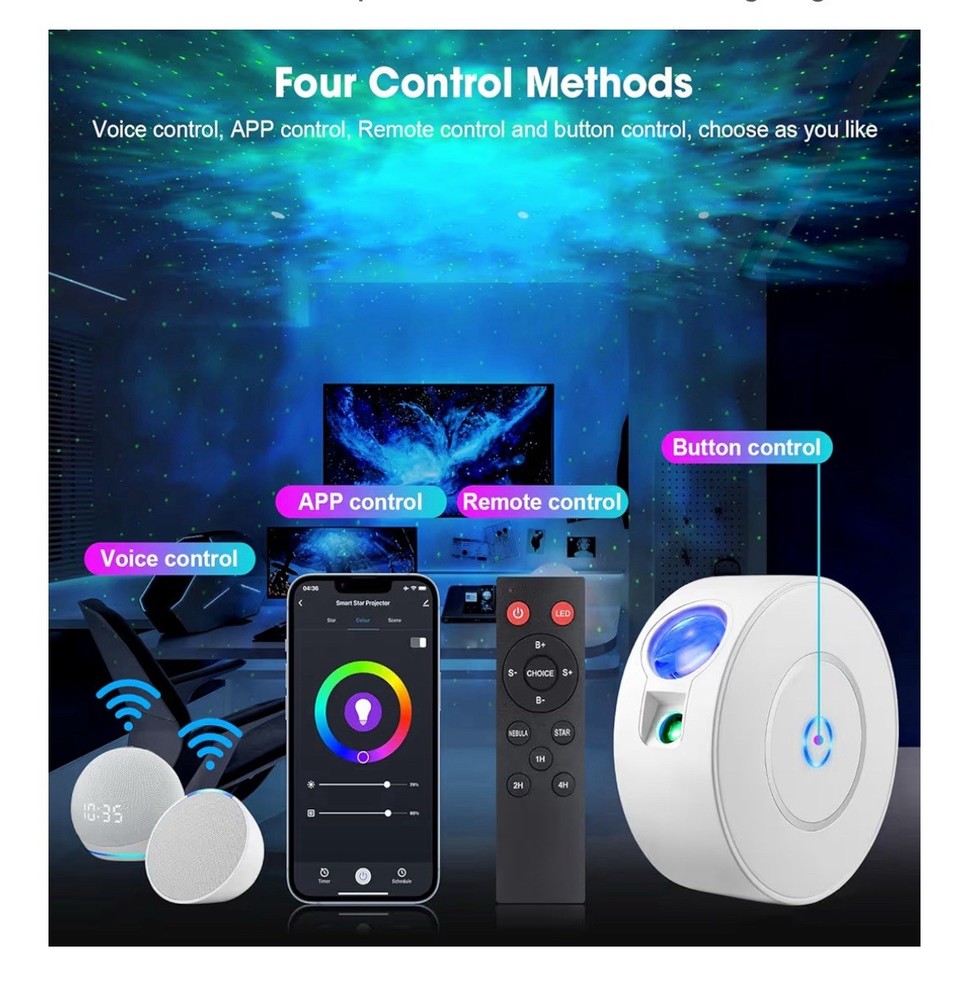 Galaxy Star Projector LED Night Light Bluetooth Speaker Remote App Voice