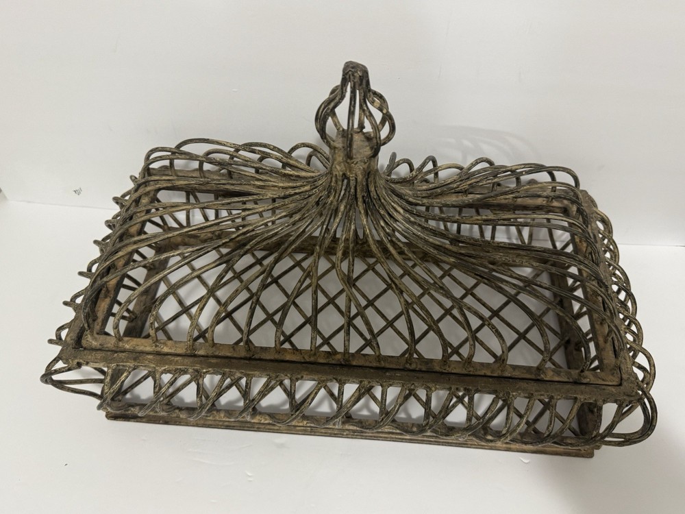 Large Rustic Cast Iron Open Work Basket With Lid