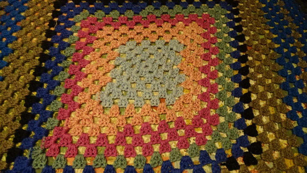 Crochet Afghan Blanket Throw Multicolor 70s square in square