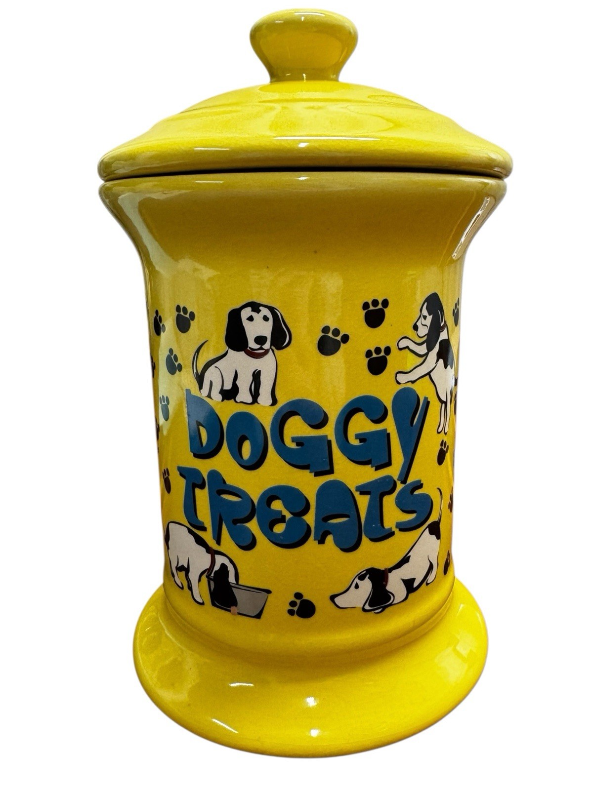 Yellow Ceramic Doggy Treats Dog Treat Holder With Lid, Very Cute!