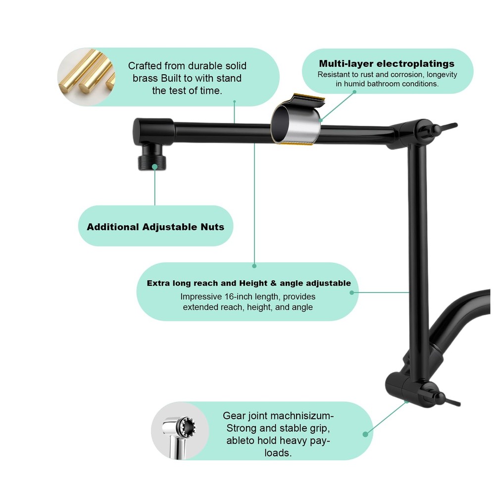 RLKDKJ Shower Head Extension Arm, 16 Inch Solid Brass Adjustable Extender wit...