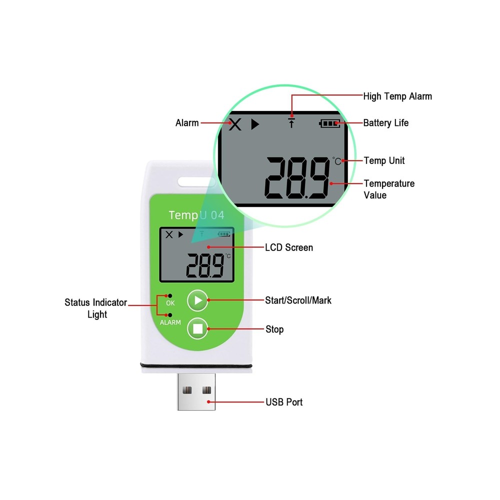 Temperature Data Logger USB Digital Temp Recorder Waterproof,Industrial Therm...