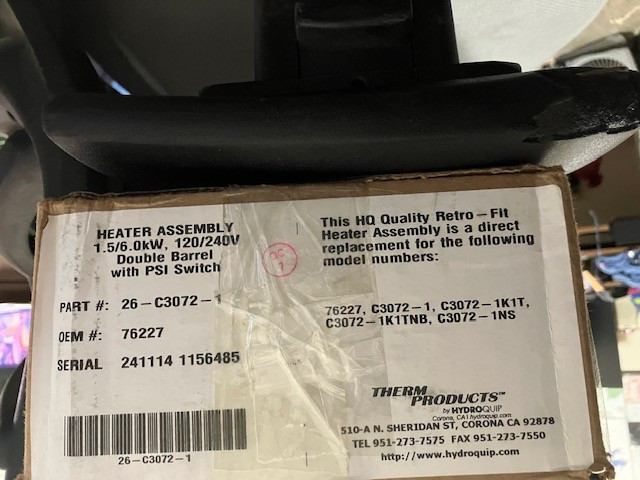 New 26-C3072-1 Watkins Low Flow Double Barrel Heater 6.0kW with Pressure Switch