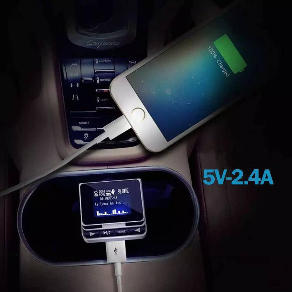 Bluetooth 5.4 FM Transmitter Car Adapter Light Switch Dual-Mic Hifi Bass Fast Ch