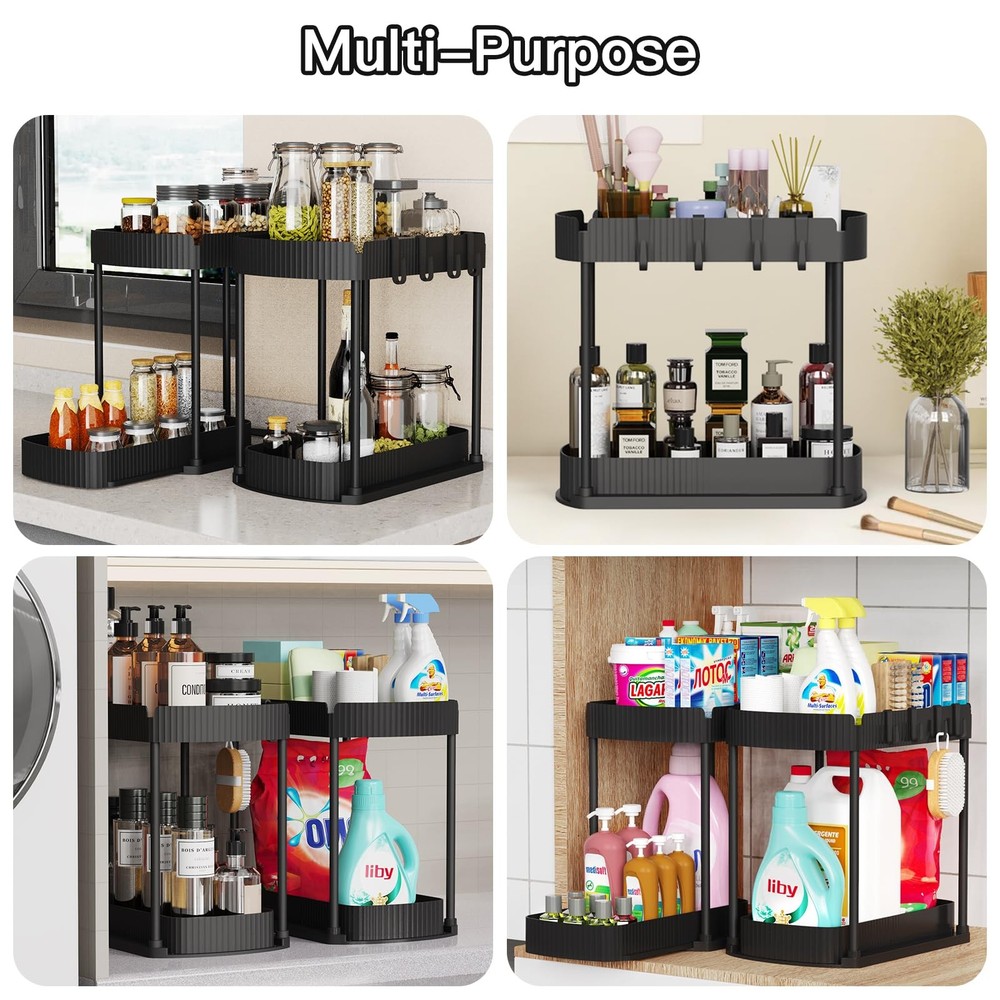 Ukeetap Multi-Purpose Pull-Out Storage Organizers, Under 12.8 Inch, Black