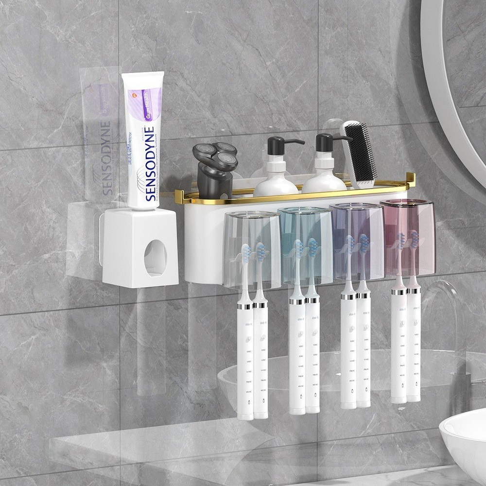 Multifunctional Wall Mount Toothbrush Holder Rack Organizer Automatic Toothpaste