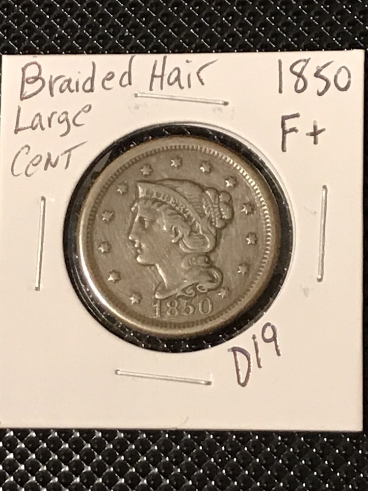 1850 Braided Hair Cent F+