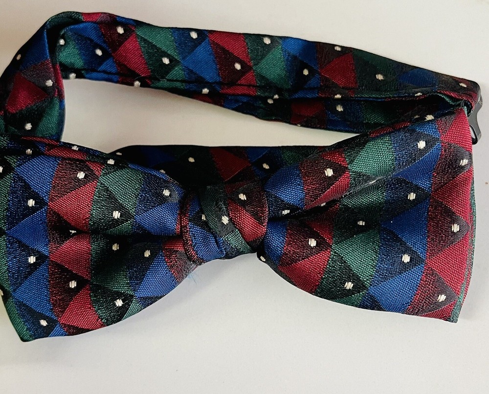 BOW TIE Pre-tied One Size Adjustable Classy Geometric Print Design Poly Satin