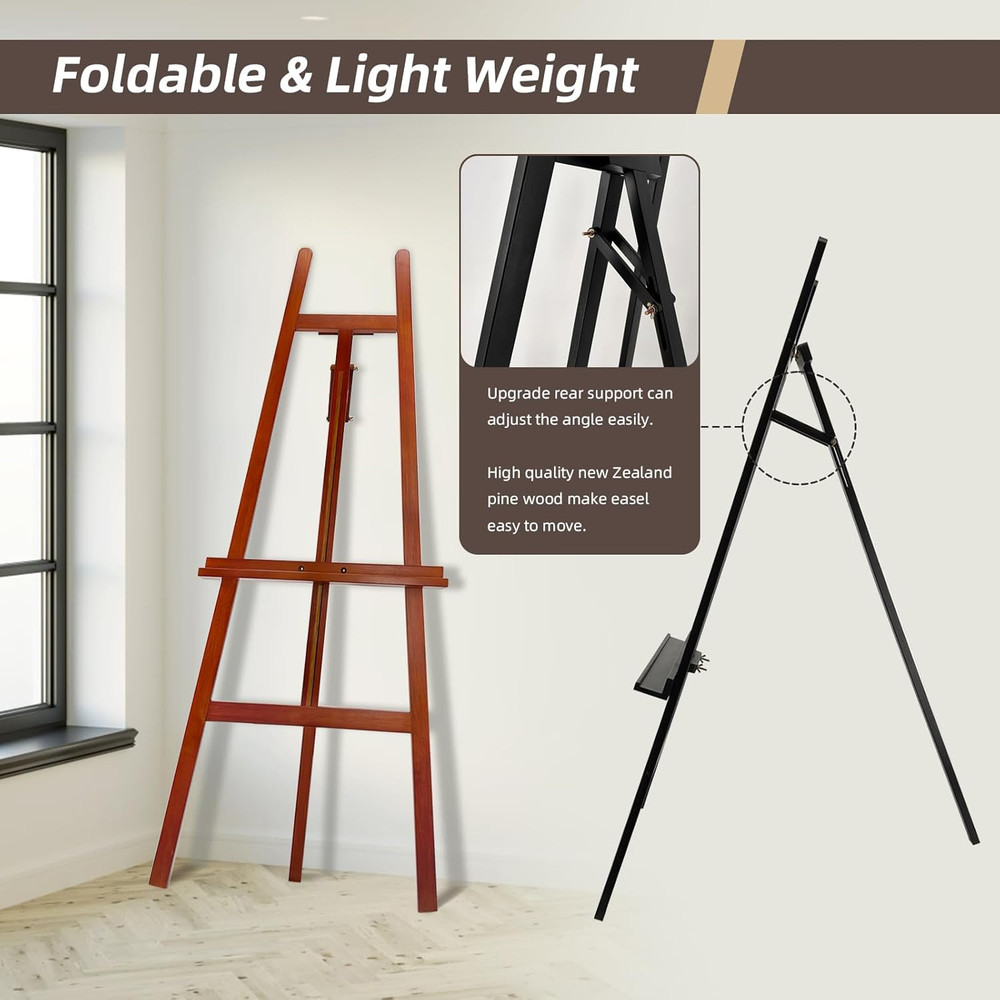 Adjustable Walnut A-Frame Easel for Canvas & Wedding Displays, Solid Wood