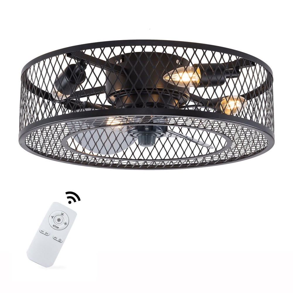 LED Ceiling Fan Light Chandelier Flush Mount LED Lamp Black with Remote 3-type
