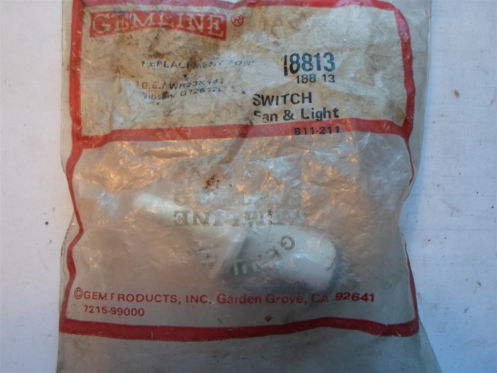 New Gemline refrigerator part# 18813 Fan & light switch