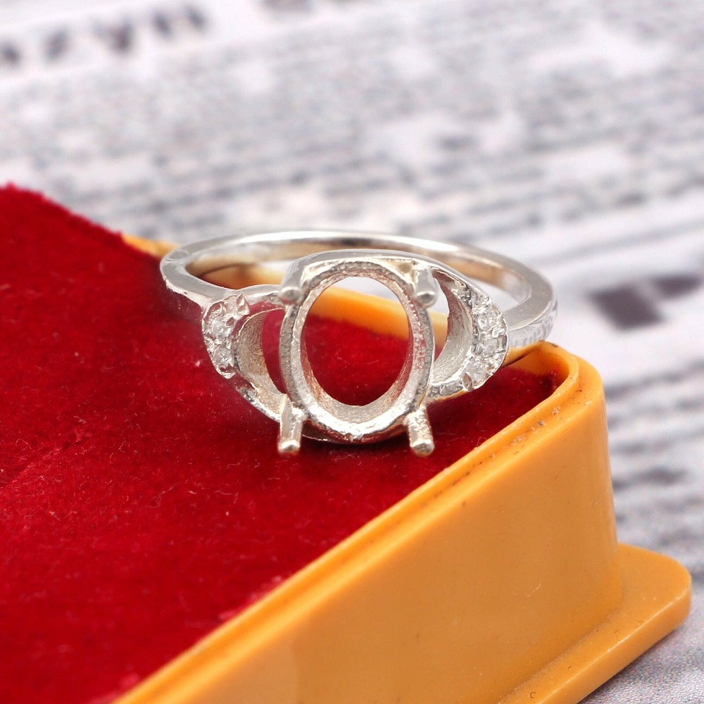 Semi Mount Ring Gemstone Setting Size 10X8 MM Oval Shape 925 Sterling Silver