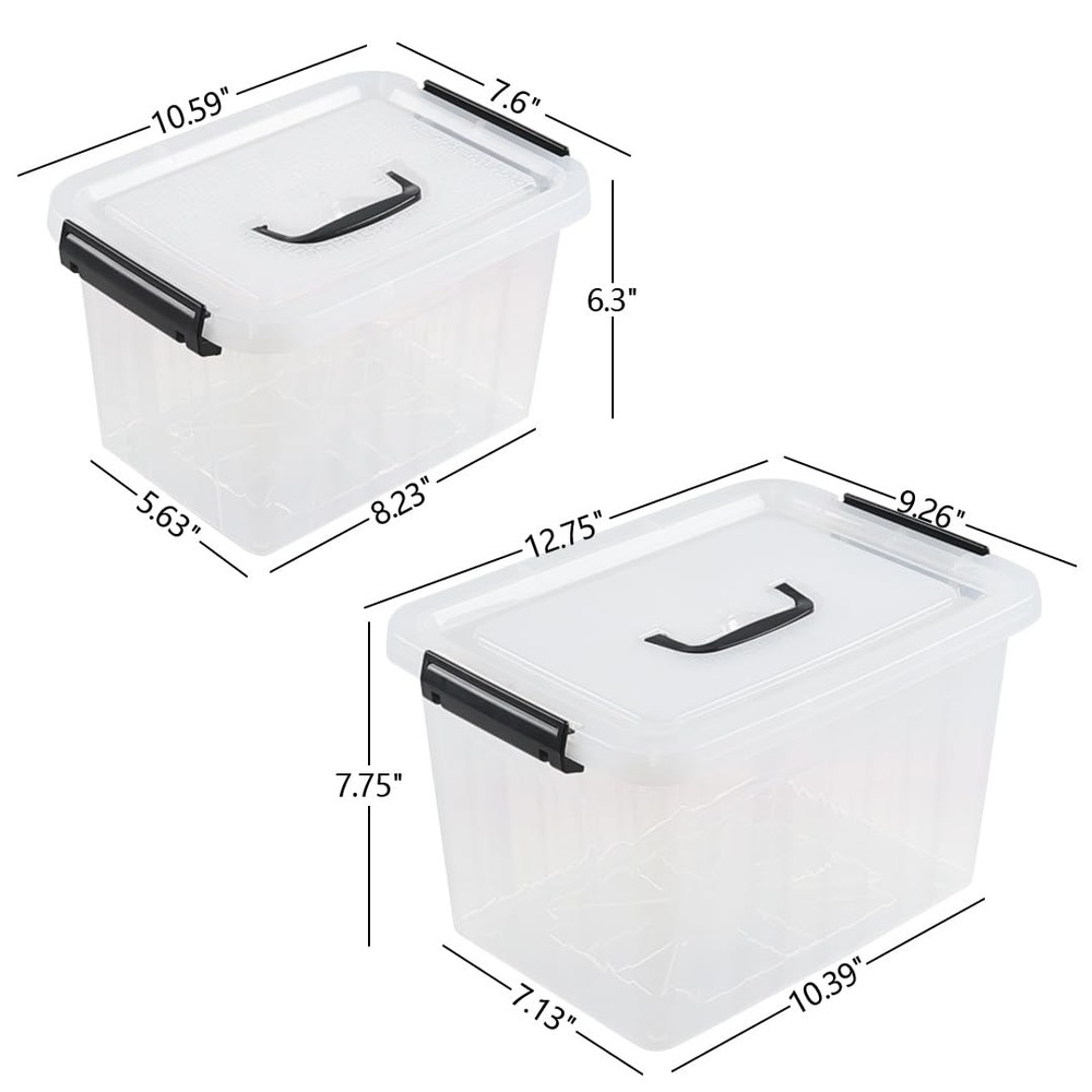 2 Pack Clear Plastic Storage Box, Latching Bin with Lid and Handle (12 Quart ...