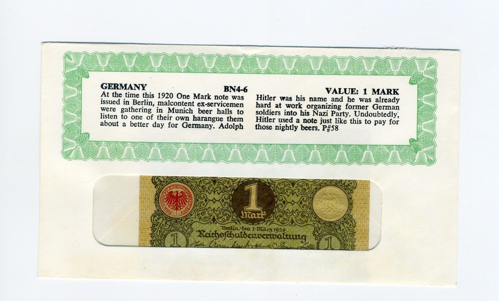 1920 GERMANY 1 MARK BANKNOTE H.E. HARRIS & CO.