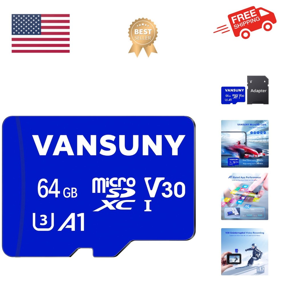 Micro SD Card 64GB microSDXC Memory Card with SD Adapter A1 App Performance V...