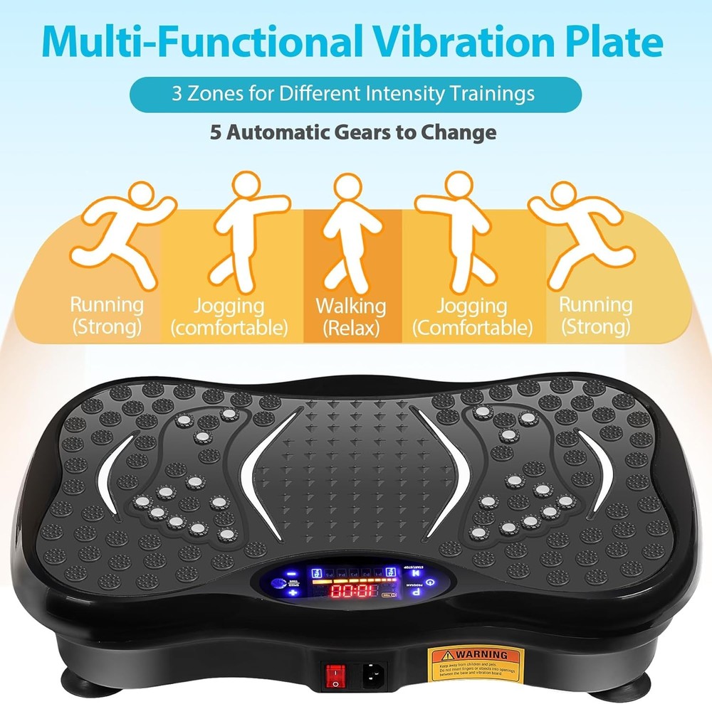 Compact Vibration Exercise Plate 120 Speed Levels with Remote & Bands