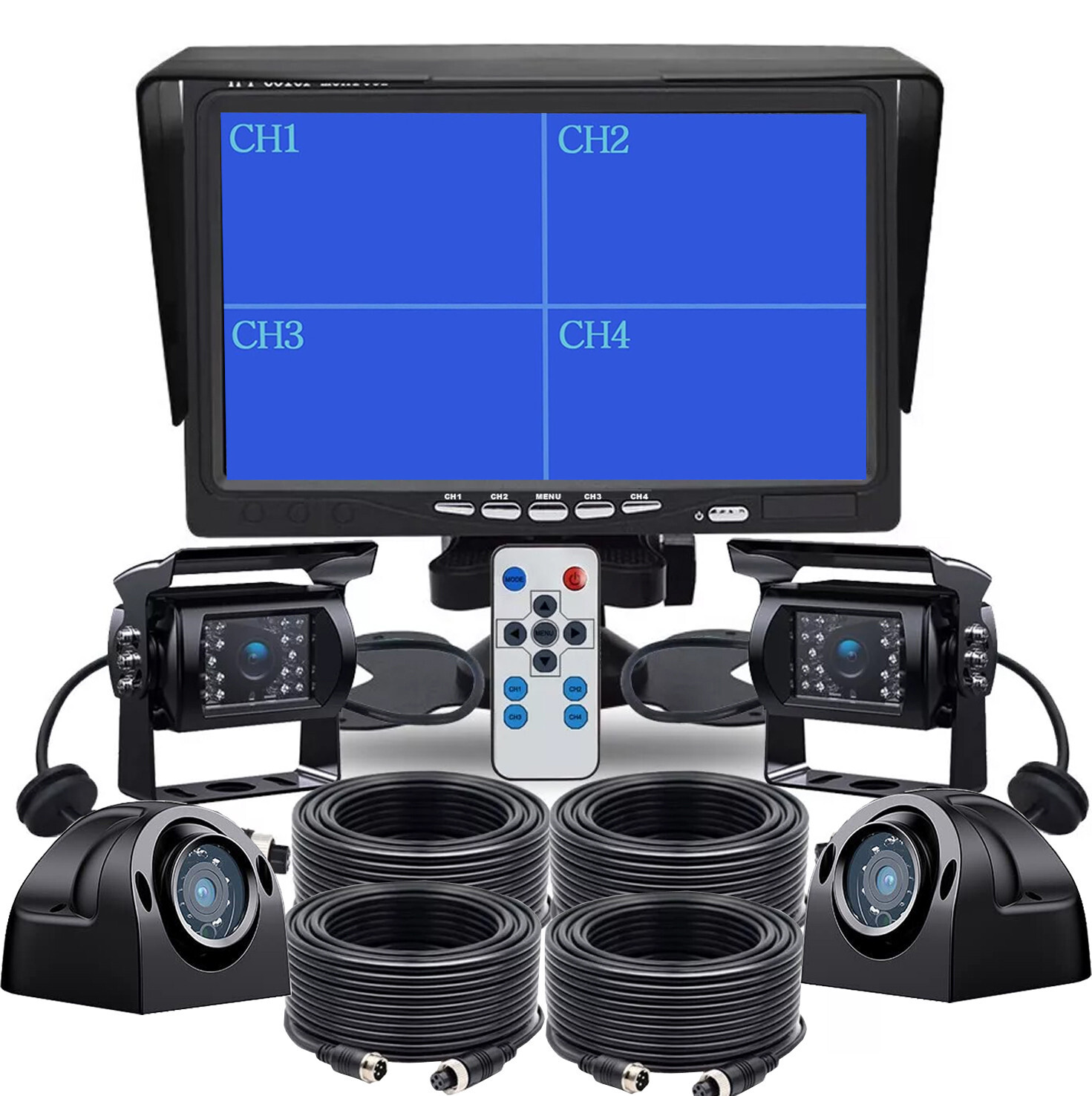 7" Quad Split Monitor+4x SideView Backup Camera System For Semi Truck Trailer RV