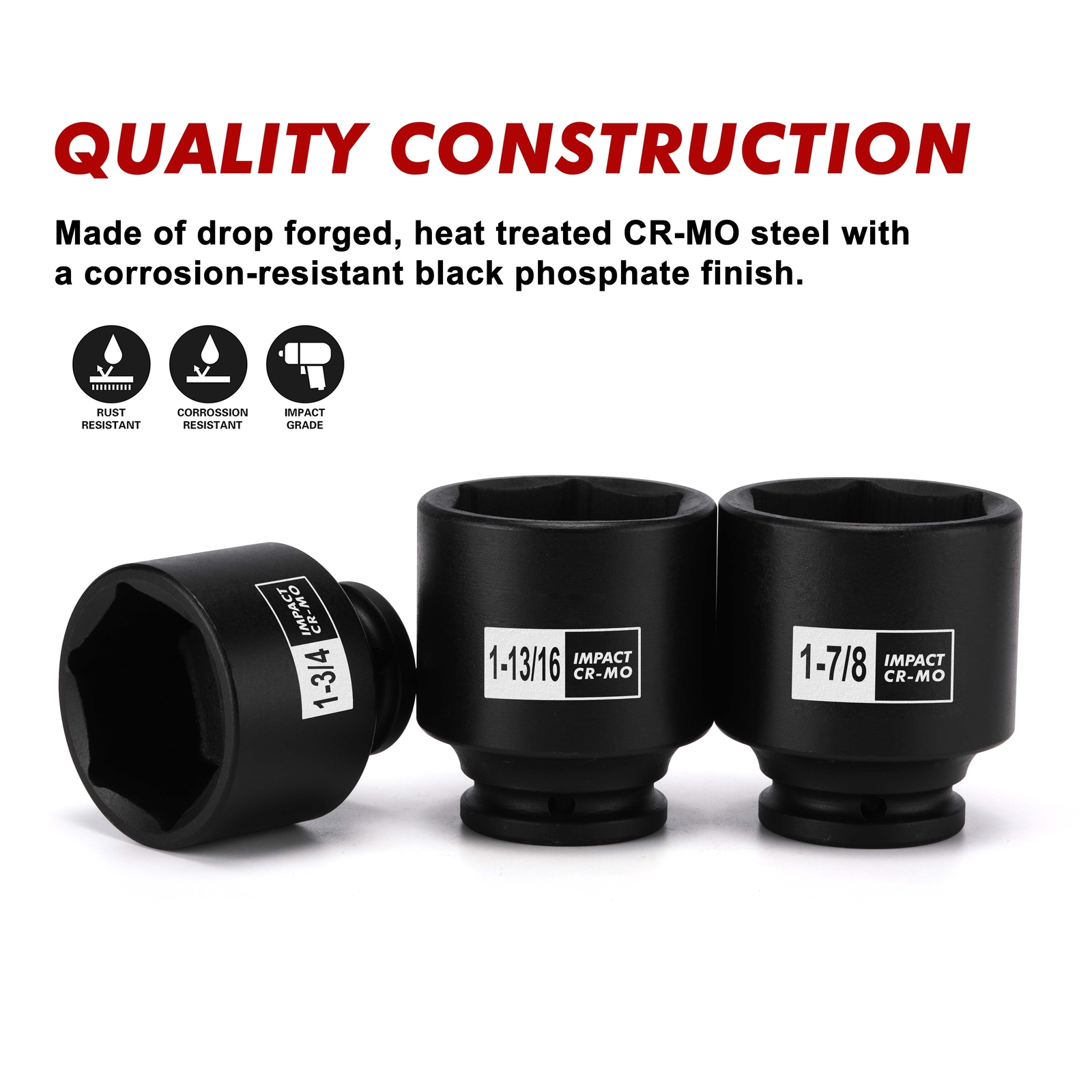 16PCS 1/2" Drive Shallow Spindle Axle Nut Impact Socket Set 6-Point Large CR-MO