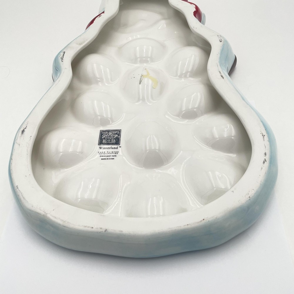 Tabletops Gallery Snowman Deviled Egg Platter Large Ceramic Christmas Multicolor