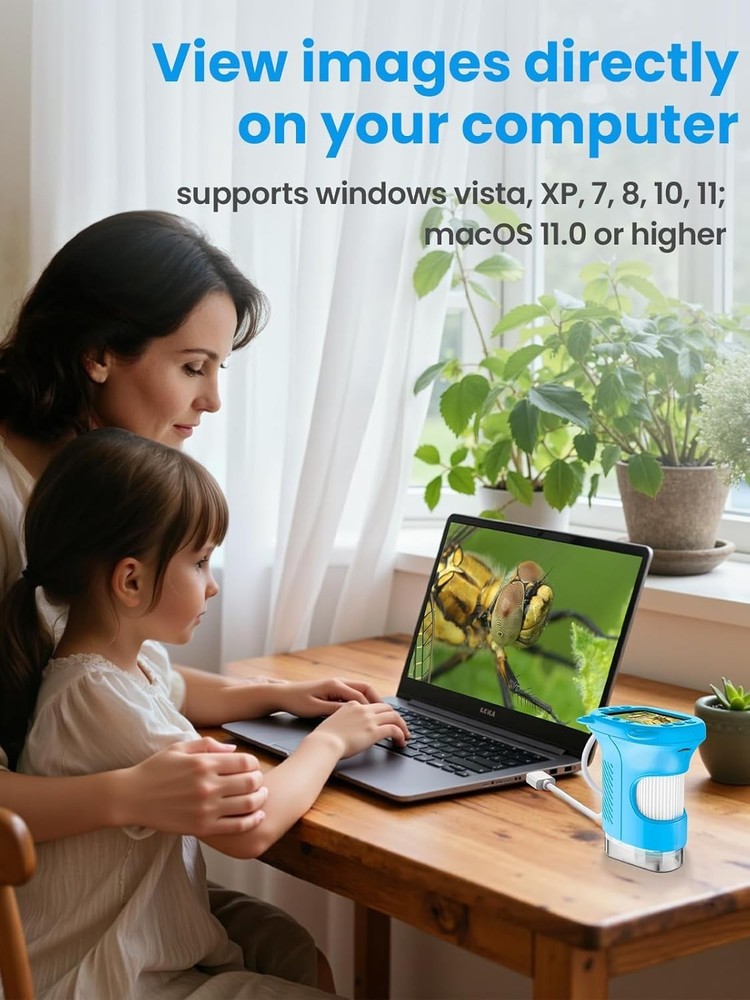 Blue 2.4" Kids Microscope - Digital Camera, 1000X Magnification, Fun Learning