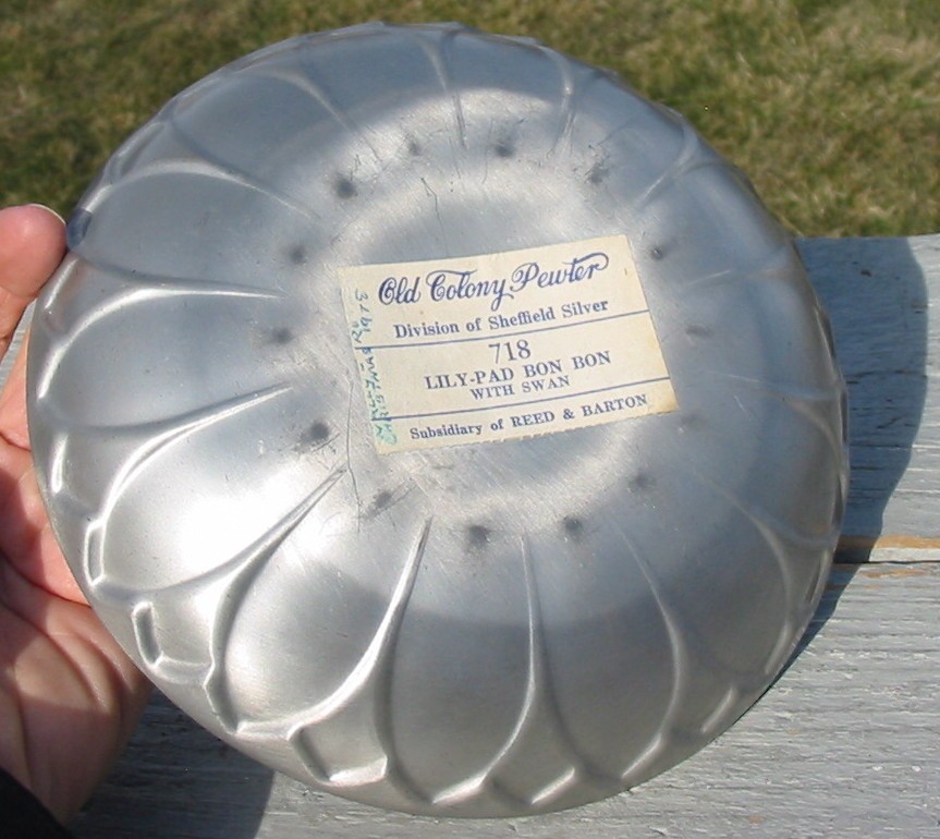 Vtg Old Colony Pewter Swan Lily Pad Dish Reed & Barton Candy Bon-Bon Bowl Plate