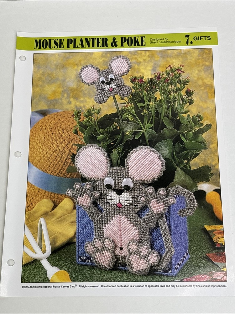 Mouse Planter & Poke Annie's Attic Plastic Canvas Pattern Page