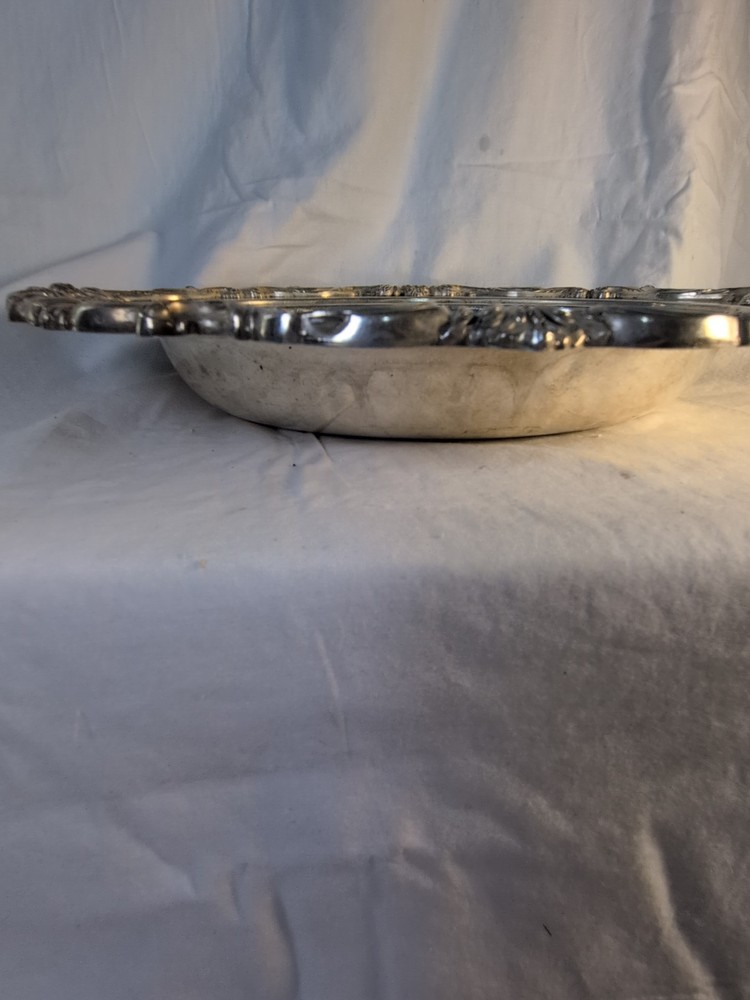 Vintage EGW&S Silverplate Serving Tray Ornate Scroll Edge 13” Platter Copper Mou
