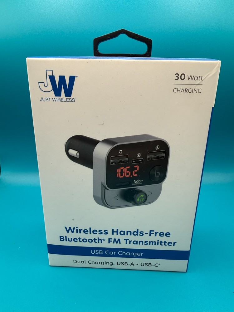Just Wireless FM Transmitter with USB-C and USB-A Charging Port - Black