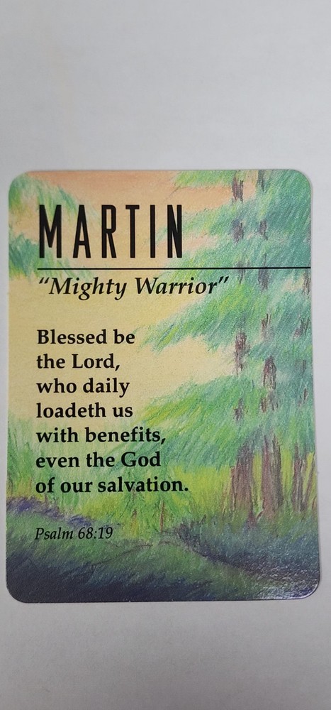 Martin " Mighty Warrior " Keepsake Name Meaning Card w/Bible Vs  Psalm 68:19