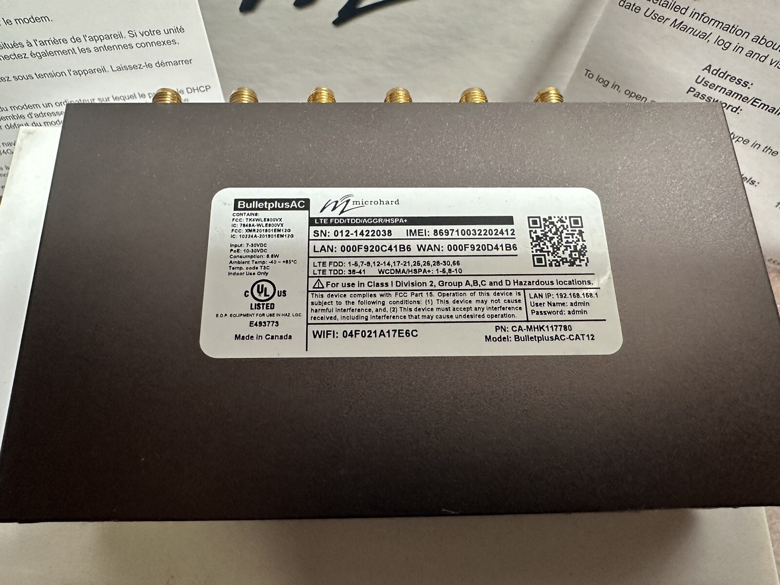 Microhard BulletplusAC-CAT12 600 Mbps LTE Cellular Gateway NEW In Box