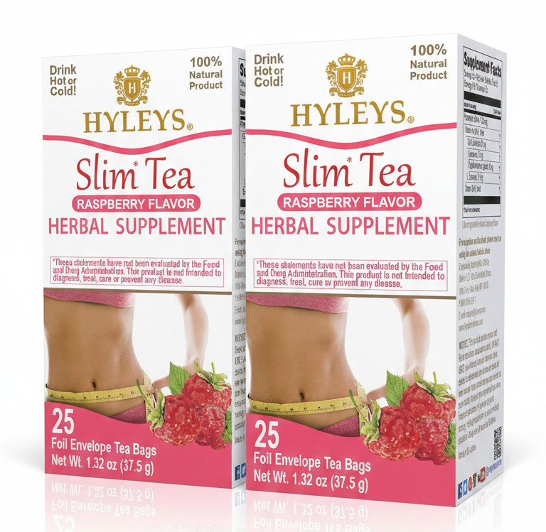 (2-PACK BUNDLE) Hyleys Slim Tea 25 CT Raspberry Flavor Weight Loss (50 TEA BAGS)