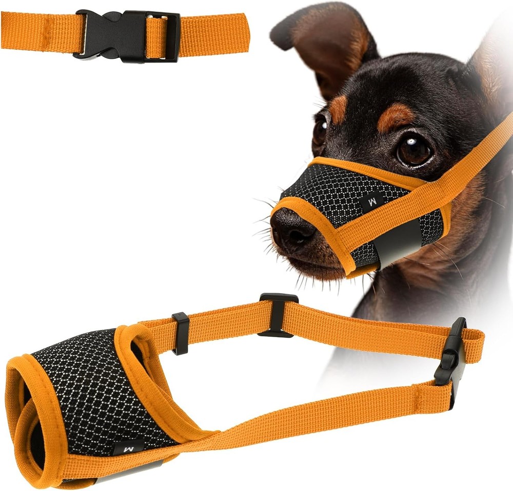 Soft Nylon Muzzle Breathable Mesh Fabric Muzzle Small Dogs Orange)